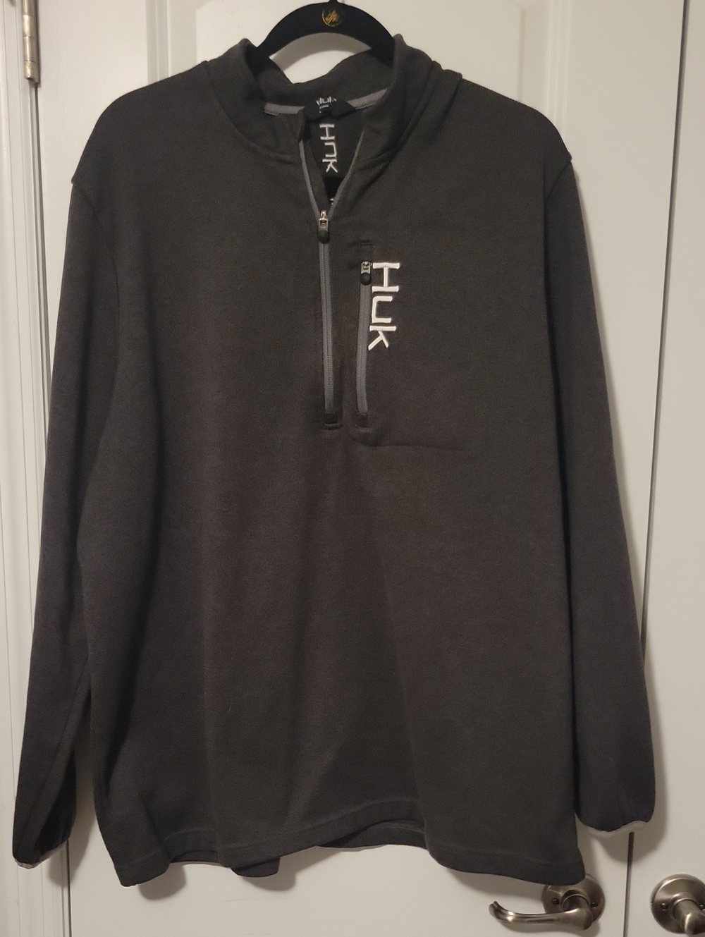 Huk Men's Fishing Dark Charcoal Quarter-Zip Pullover with Chest Logo